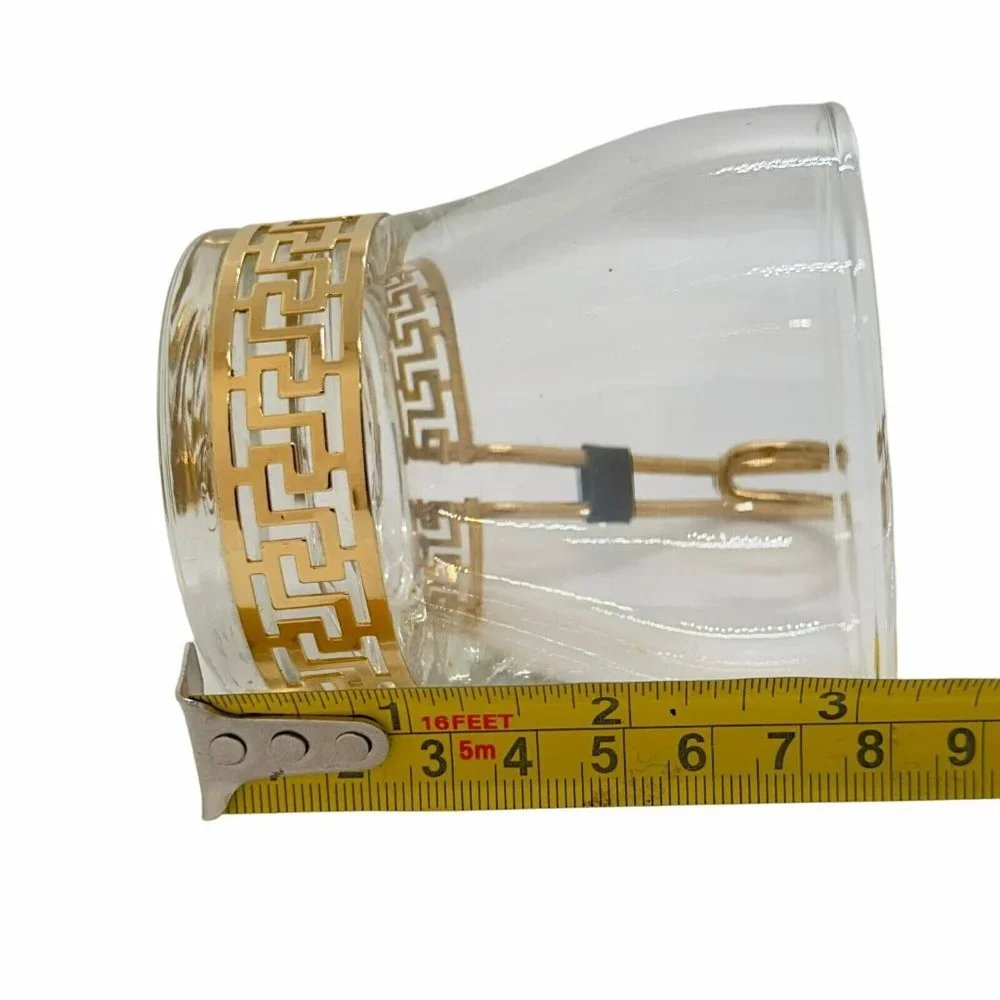 1PC Vintage Libbey Glass Continental Coffee Tea Cups Mugs Gold Metal Greek Key